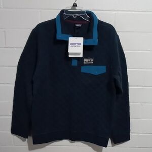 Patagonia Dark Blue Fleece with Light Blue Trim